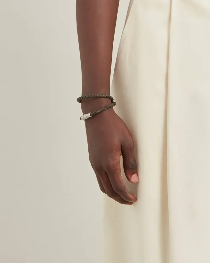 Iris Double Bracelet Dark Green Heavy Grain & Stainless Steel