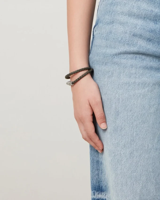 Iris Double Bracelet Dark Green Heavy Grain & Stainless Steel