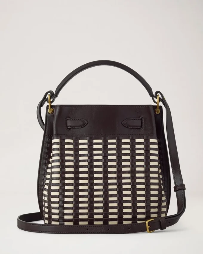 Islington Bucket Ebony & Eggshell Woven Leather