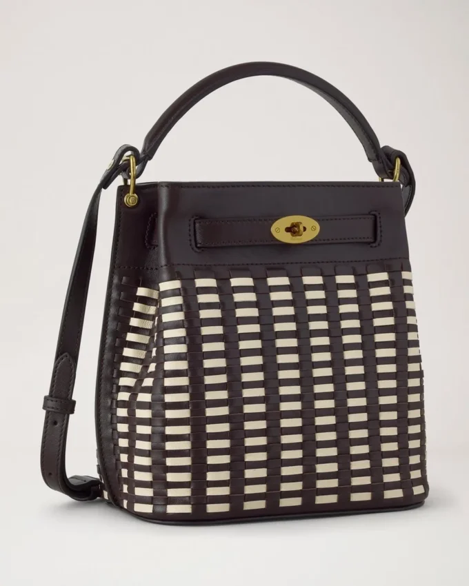 Islington Bucket Ebony & Eggshell Woven Leather