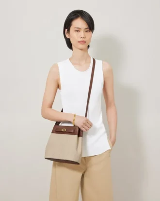 Islington Bucket Oak & Natural Raffia & Leather