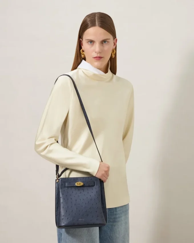 Islington Bucket Stormy Blue Ostrich Top Handle Bags Islington Bucket Stormy Blue Ostrich Top Handle Bags