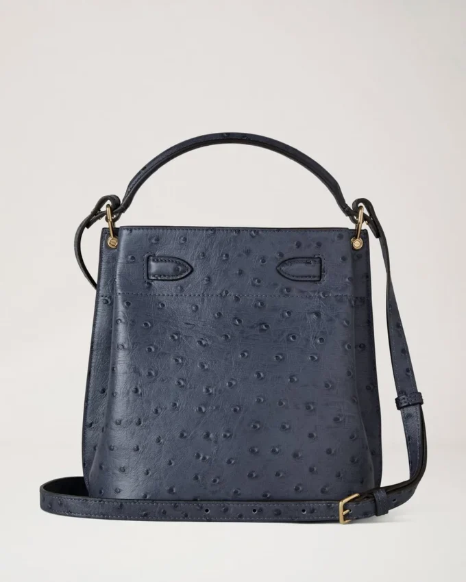 Islington Bucket Stormy Blue Ostrich Top Handle Bags Islington Bucket Stormy Blue Ostrich Top Handle Bags
