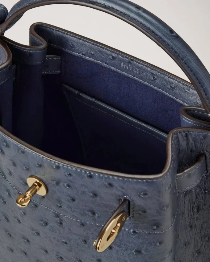 Islington Bucket Stormy Blue Ostrich Top Handle Bags Islington Bucket Stormy Blue Ostrich Top Handle Bags