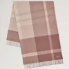 Large Check Merino Wool Scarf Autumn Rose & Powder Rose Merino Wool