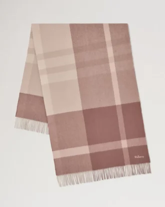 Large Check Merino Wool Scarf Autumn Rose & Powder Rose Merino Wool