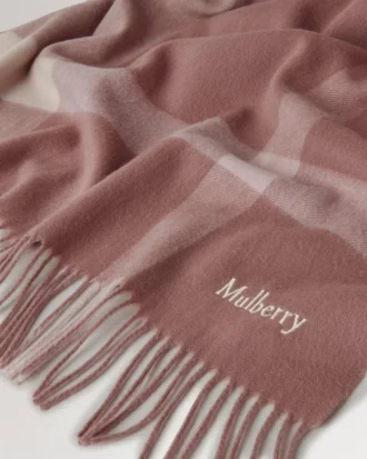 Large Check Merino Wool Scarf Autumn Rose & Powder Rose Merino Wool