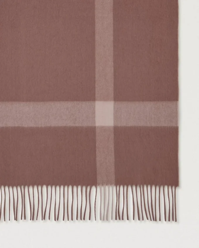 Large Check Merino Wool Scarf Autumn Rose & Powder Rose Merino Wool