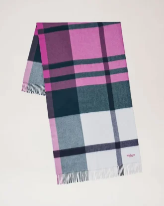 Large Check Merino Wool Scarf Cream Merino Wool