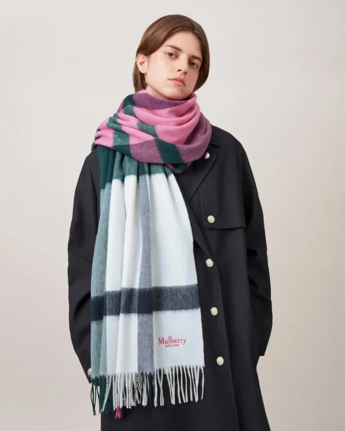 Large Check Merino Wool Scarf Cream Merino Wool Large Check Merino Wool Scarf Cream Merino Wool