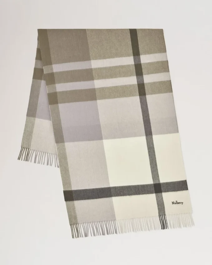 Large Check Merino Wool Scarf Eggshell & Olive Merino Wool Large Check Merino Wool Scarf Eggshell & Olive Merino Wool