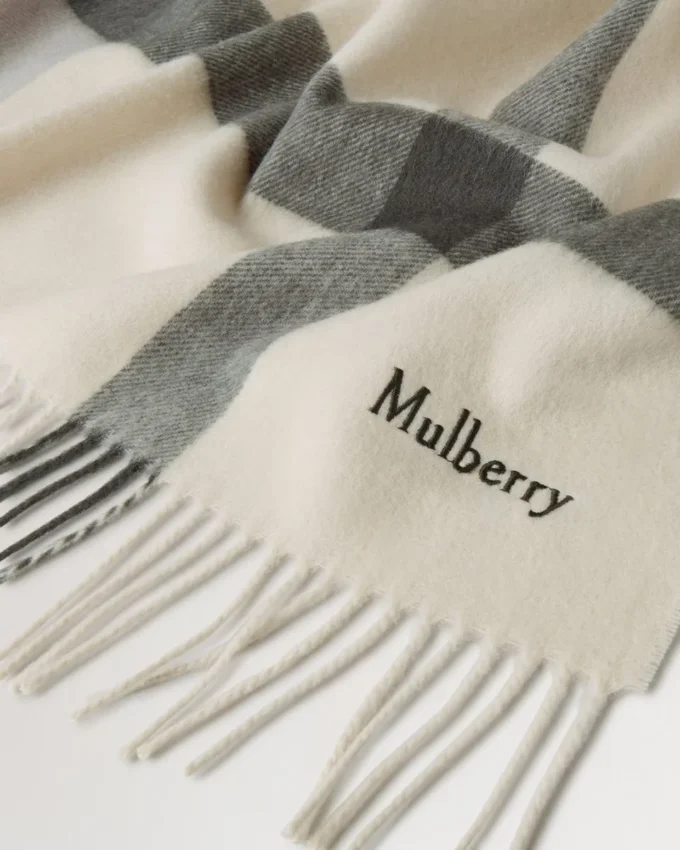 Large Check Merino Wool Scarf Eggshell & Olive Merino Wool Large Check Merino Wool Scarf Eggshell & Olive Merino Wool