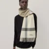 Large Check Merino Wool Scarf Eggshell & Olive Merino Wool Large Check Merino Wool Scarf Eggshell & Olive Merino Wool
