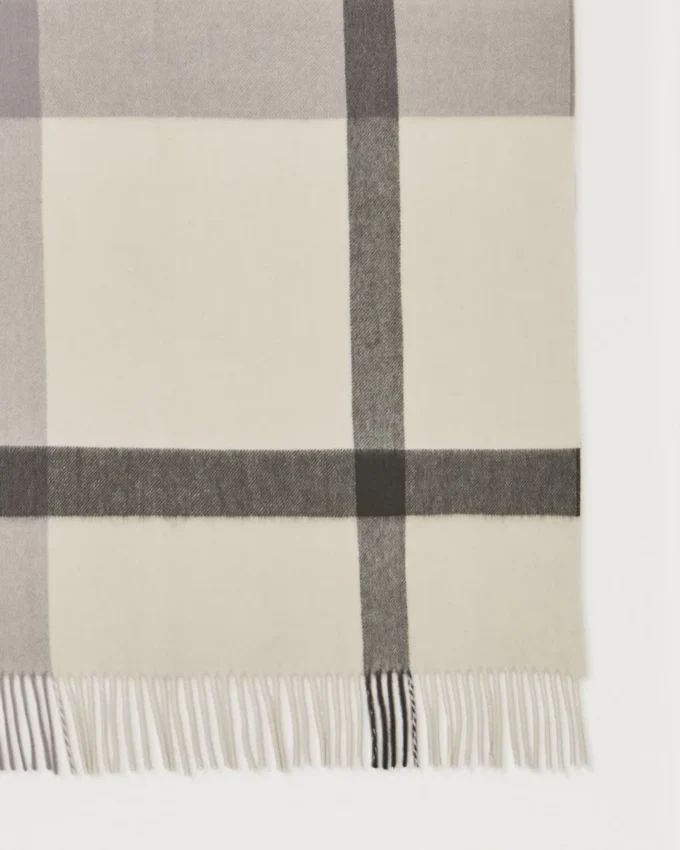 Large Check Merino Wool Scarf Eggshell & Olive Merino Wool Large Check Merino Wool Scarf Eggshell & Olive Merino Wool