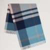 Large Check Merino Wool Scarf Kingfisher Blue & Powder Rose Merino Wool