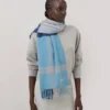 Large Check Merino Wool Scarf Kingfisher Blue & Powder Rose Merino Wool