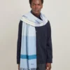 Large Check Merino Wool Scarf Poplin Blue & White Merino Wool Large Check Merino Wool Scarf Poplin Blue & White Merino Wool