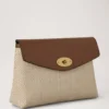 Large Darley Cosmetic Pouch Ecru & Bright Oak Raffia & Leather Trim