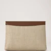 Large Darley Cosmetic Pouch Ecru & Bright Oak Raffia & Leather Trim