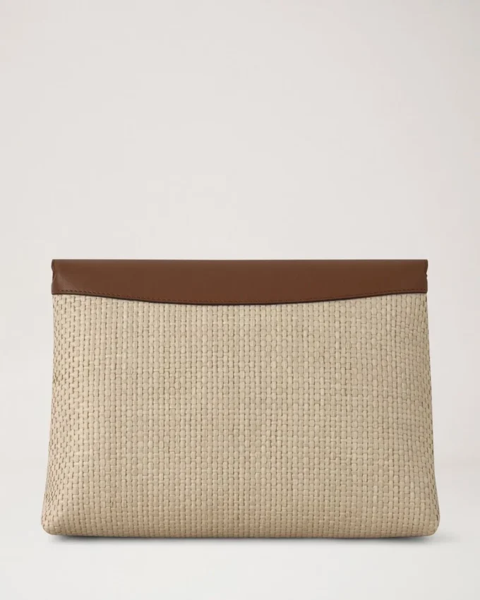 Large Darley Cosmetic Pouch Ecru & Bright Oak Raffia & Leather Trim
