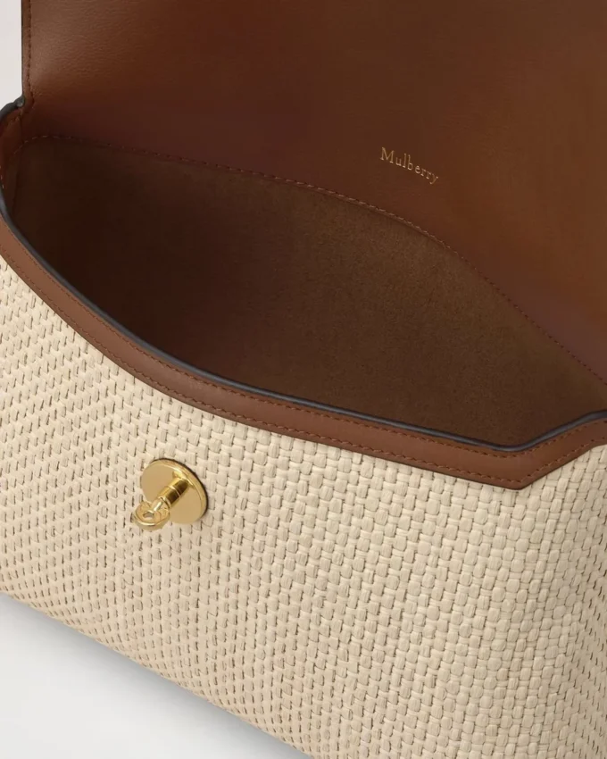 Large Darley Cosmetic Pouch Ecru & Bright Oak Raffia & Leather Trim