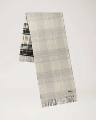 Large Reversible Heritage Check Scarf Eggshell & Black Merino Wool