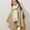 Large Reversible Heritage Check Scarf Eggshell & Black Merino Wool