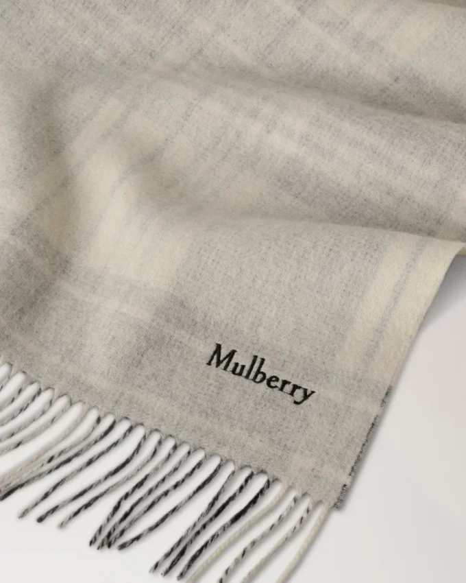 Large Reversible Heritage Check Scarf Eggshell & Black Merino Wool