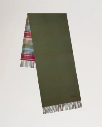 Large Reversible Heritage Check Scarf Moss & Sky Blue Merino Wool