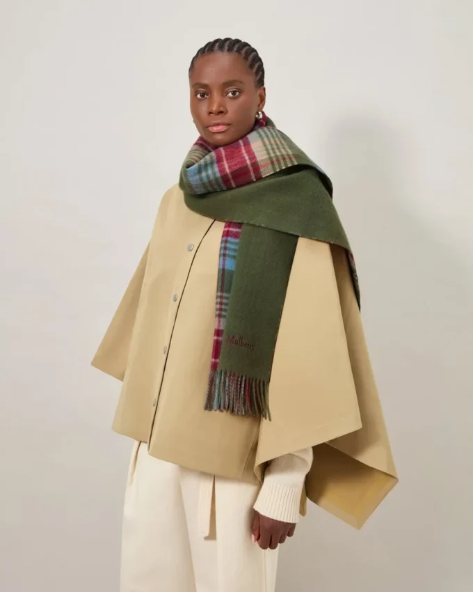Large Reversible Heritage Check Scarf Moss & Sky Blue Merino Wool Large Reversible Heritage Check Scarf Moss & Sky Blue Merino Wool