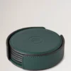 Leather Coaster Set Mulberry Green Calf Leather Leather Coaster Set Mulberry Green Calf Leather