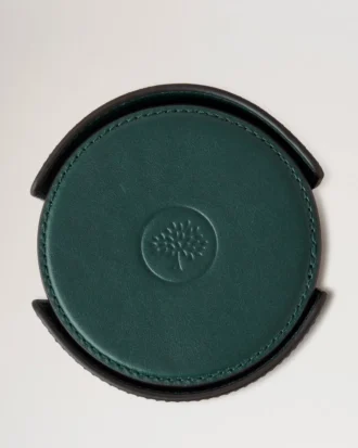 Leather Coaster Set Mulberry Green Calf Leather