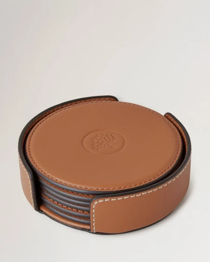 Leather Coaster Set Vintage Oak Calf Leather Lifestyle