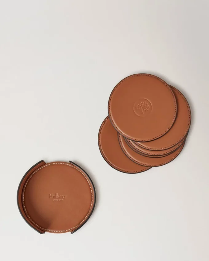 Leather Coaster Set Vintage Oak Calf Leather Lifestyle