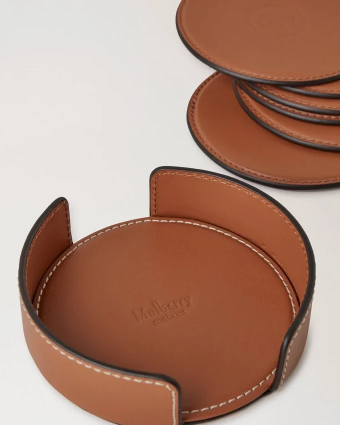Leather Coaster Set Vintage Oak Calf Leather Lifestyle
