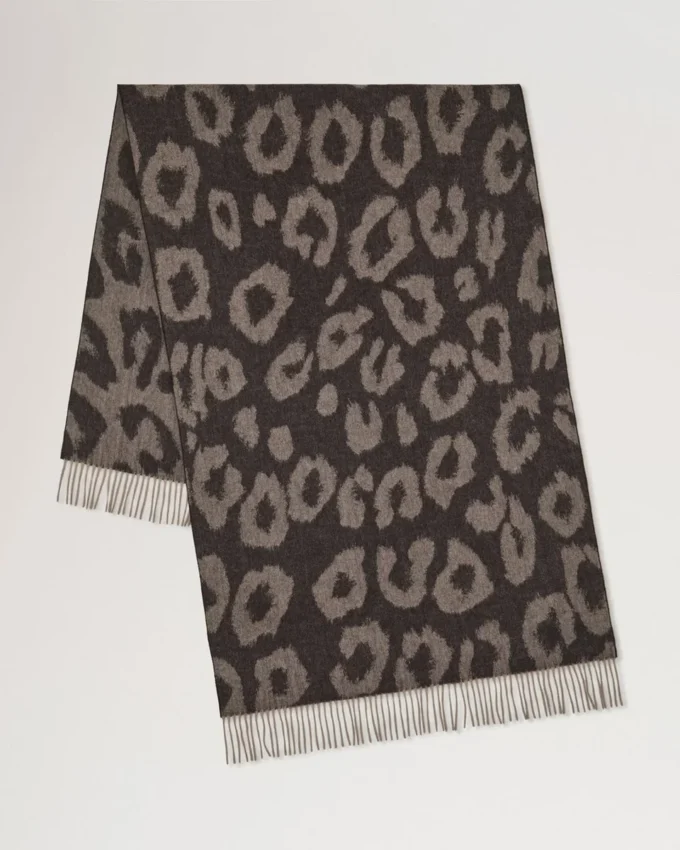 Leopard Merino Wool Scarf Ebony & Maple Merino Wool