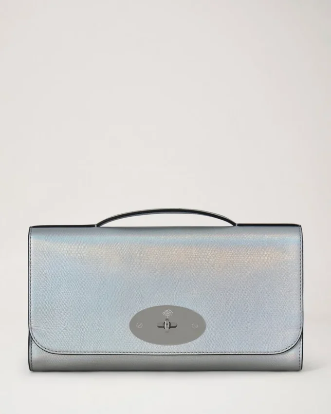 Lily Clutch Silver Iridescent Lizard Embossed Leather