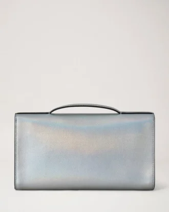 Lily Clutch Silver Iridescent Lizard Embossed Leather