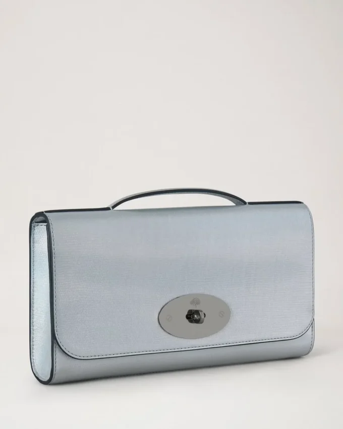Lily Clutch Silver Iridescent Lizard Embossed Leather