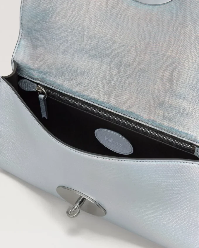 Lily Clutch Silver Iridescent Lizard Embossed Leather