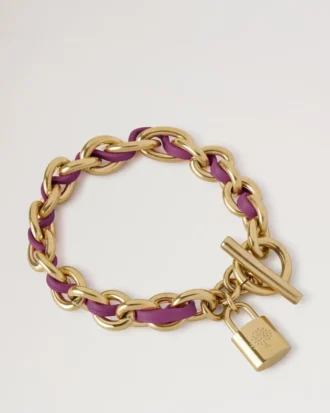 Lily Leather Chain Bracelet Medium Orchid Bloom Small Classic Grain & Plated Stainless Steel