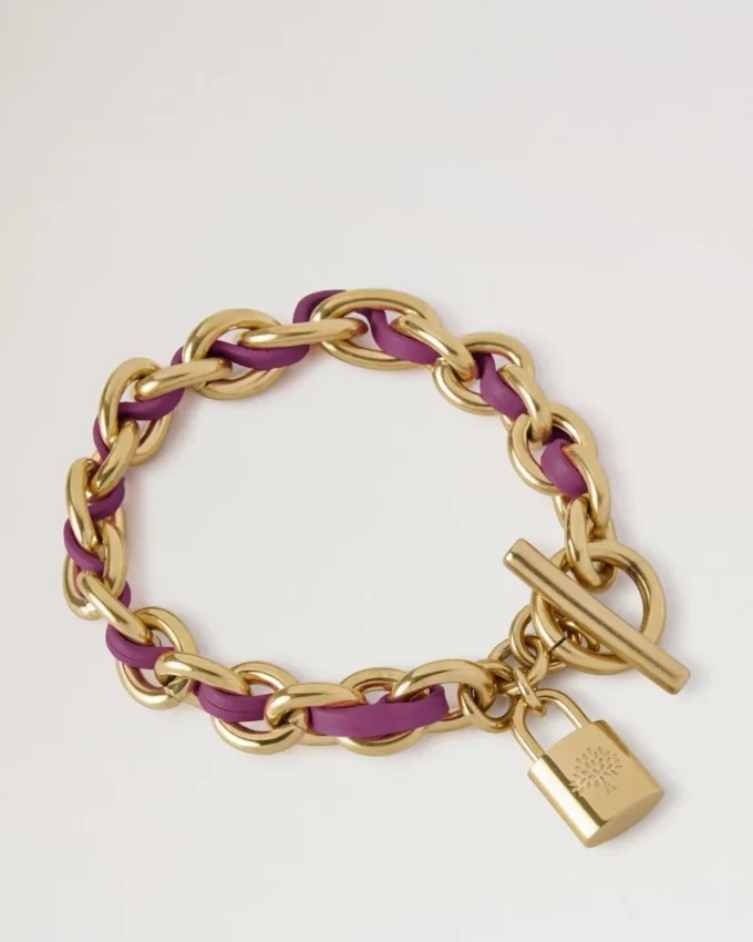 Lily Leather Chain Bracelet Medium Orchid Bloom Small Classic Grain & Plated Stainless Steel Lily Leather Chain Bracelet Medium Orchid Bloom Small Classic Grain & Plated Stainless Steel