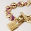 Lily Leather Chain Bracelet Medium Orchid Bloom Small Classic Grain & Plated Stainless Steel Lily Leather Chain Bracelet Medium Orchid Bloom Small Classic Grain & Plated Stainless Steel