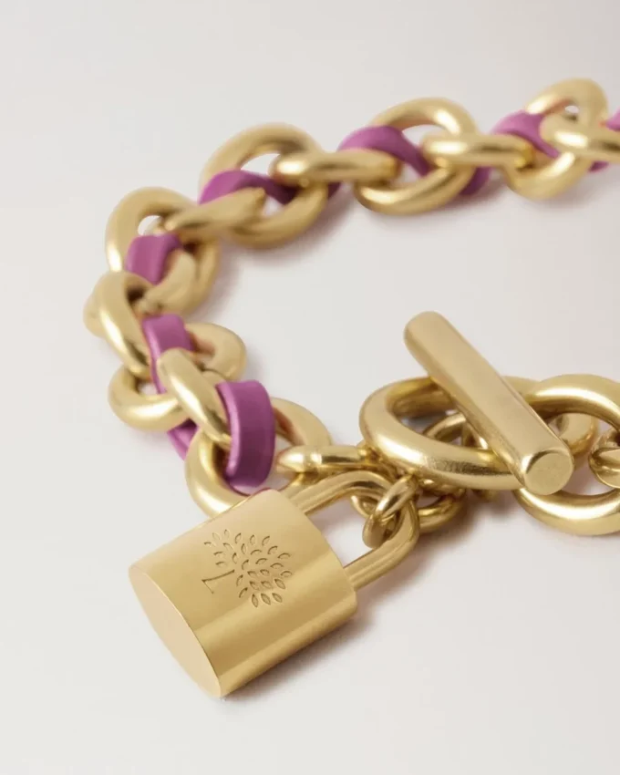 Lily Leather Chain Bracelet Medium Orchid Bloom Small Classic Grain & Plated Stainless Steel Lily Leather Chain Bracelet Medium Orchid Bloom Small Classic Grain & Plated Stainless Steel