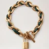 Lily Leather Chain Bracelet Small Mulberry Green Leather & Metal Lily Leather Chain Bracelet Small Mulberry Green Leather & Metal