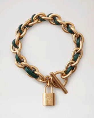 Lily Leather Chain Bracelet Small Mulberry Green Leather & Metal