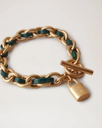Lily Leather Chain Bracelet Small Mulberry Green Leather & Metal
