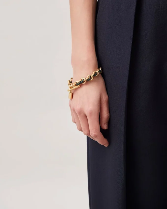 Lily Leather Chain Bracelet Small Mulberry Green Leather & Metal Lily Leather Chain Bracelet Small Mulberry Green Leather & Metal