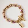Lily Leather Chain Bracelet Small Orchid Bloom Small Classic Grain & Plated Stainless Steel Lily Leather Chain Bracelet Small Orchid Bloom Small Classic Grain & Plated Stainless Steel