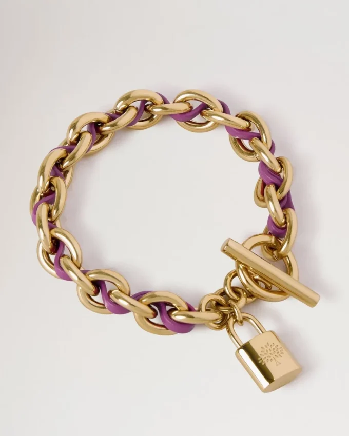 Lily Leather Chain Bracelet Small Orchid Bloom Small Classic Grain & Plated Stainless Steel Lily Leather Chain Bracelet Small Orchid Bloom Small Classic Grain & Plated Stainless Steel